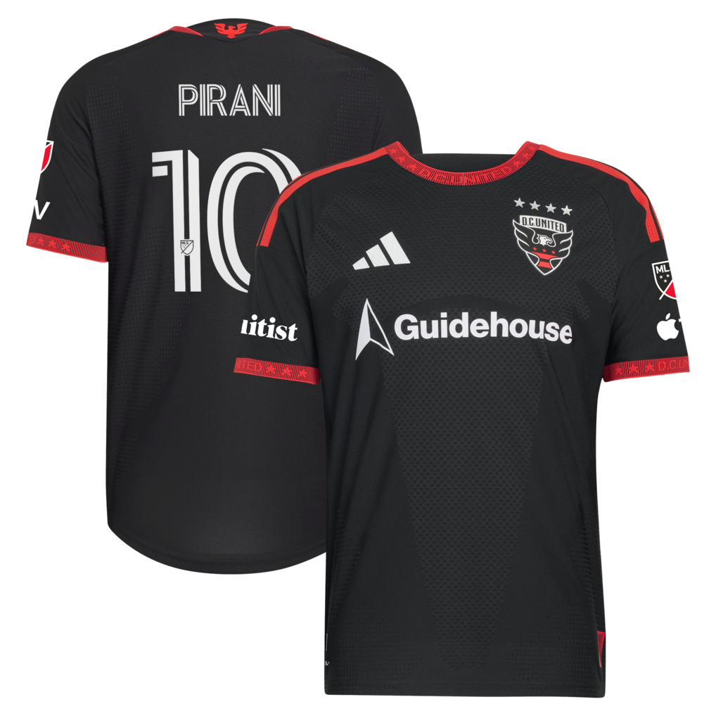 Men's D.C. United Gabriel Pirani adidas Black 2026 Black-and-Red Kit On-Field Authentic Patch Jersey - Ujersey