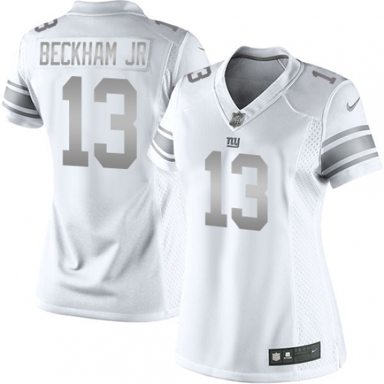 Women's Nike New York Giants #13 Odell Beckham Jr Limited White Platinum NFL Jersey - Ujersey