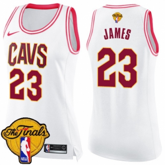 Women's Nike Cleveland Cavaliers #23 LeBron James Swingman White/Pink Fashion 2018 NBA Finals Bound NBA Jersey - Ujersey