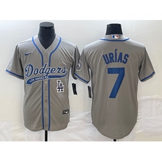 Men's Los Angeles Dodgers #7 Julio Urias Grey Cool Base Stitched Baseball Jersey - Ujersey