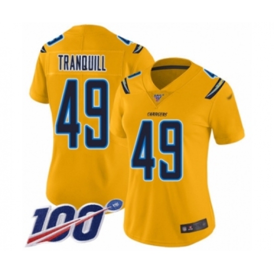 Women's Los Angeles Chargers #49 Drue Tranquill Limited Gold Inverted Legend 100th Season Football Jersey - Ujersey