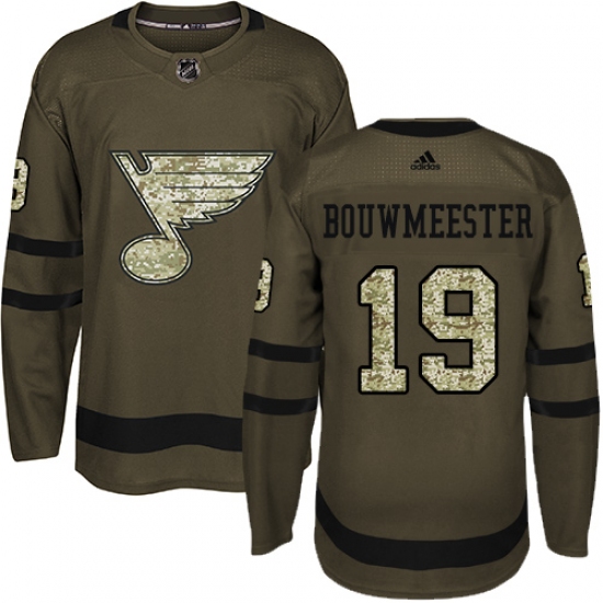 Men's Adidas St. Louis Blues #19 Jay Bouwmeester Premier Green Salute to Service NHL Jersey - Ujersey