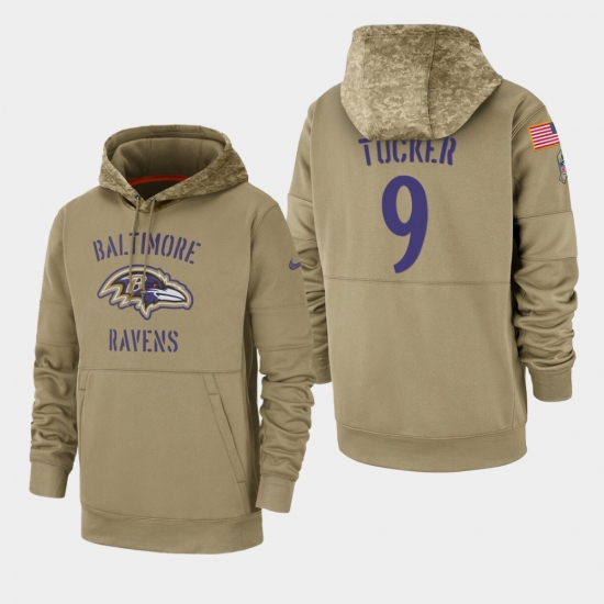 Men's Baltimore Ravens #9 Justin Tucker 2019 Salute to Service Sideline Therma Pullover Hoodie - Tan - Ujersey