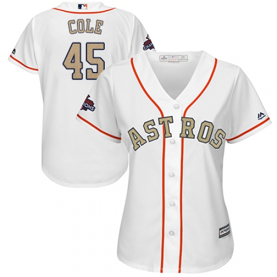 Women's Majestic Houston Astros #45 Gerrit Cole Authentic White 2018 Gold Program Cool Base MLB Jersey - Ujersey