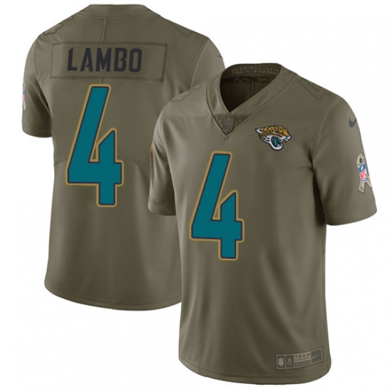 Men's Nike Jacksonville Jaguars #4 Josh Lambo Limited Olive 2017 Salute to Service NFL Jersey - Ujersey