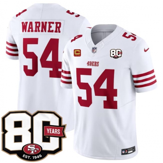 Men's San Francisco 49ers #54 Fred Warner White 80th Anniversary And 4-Star C 2026 F.U.S.E. Vapor Untouchable Limited Football Stitched Jersey - Ujersey