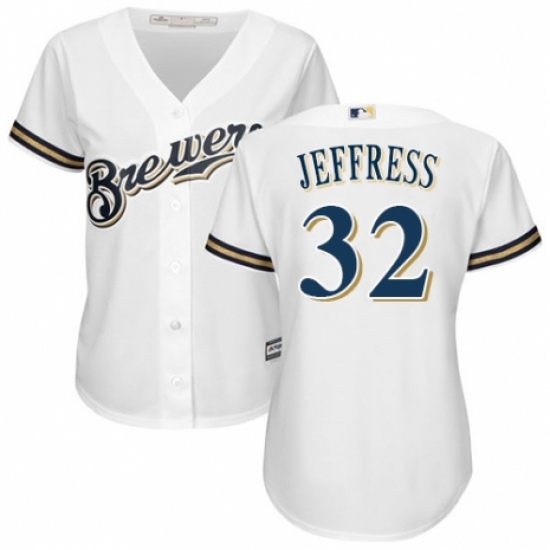 Women's Majestic Milwaukee Brewers #32 Jeremy Jeffress Replica White Alternate Cool Base MLB Jersey - Ujersey