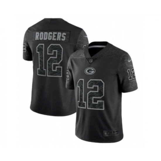 Men's Green Bay Packers #12 Aaron Rodgers Black Reflective Limited Stitched Football Jersey - Ujersey