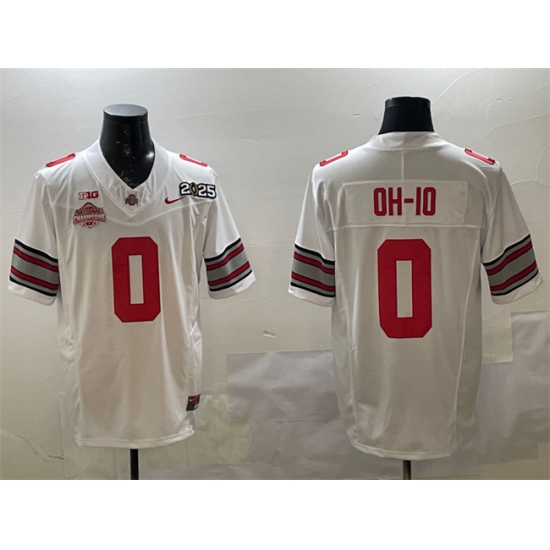 Men's Ohio State Buckeyes #0 OH-IO White 2025 CFP Final With National Champions F.U.S.E. Vapor Limited Stitched Football Jersey