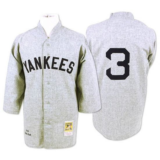 Men's Mitchell and Ness 1929 New York Yankees #3 Babe Ruth Authentic Grey Throwback MLB Jersey - Ujersey