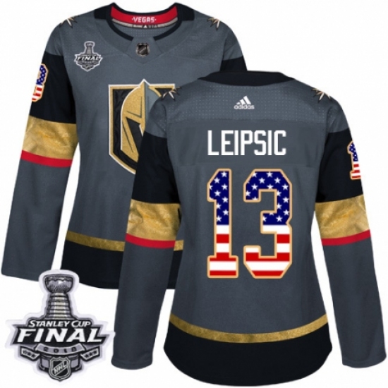 Women's Adidas Vegas Golden Knights #13 Brendan Leipsic Authentic Gray USA Flag Fashion 2018 Stanley Cup Final NHL Jersey - Ujersey