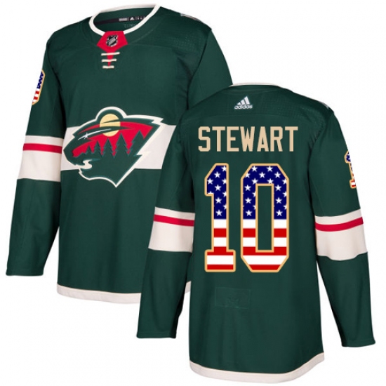 Men's Adidas Minnesota Wild #10 Chris Stewart Authentic Green USA Flag Fashion NHL Jersey - Ujersey