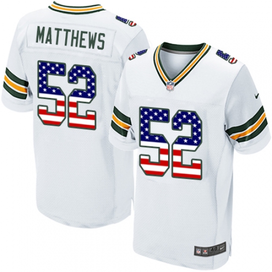 Men's Nike Green Bay Packers #52 Clay Matthews Elite White Road USA Flag Fashion NFL Jersey - ujerseystore
