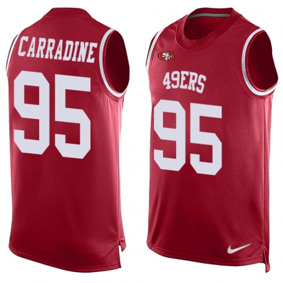 Men's Nike San Francisco 49ers #95 Tank Carradine Limited Red Player Name & Number Tank Top NFL Jersey - Ujersey