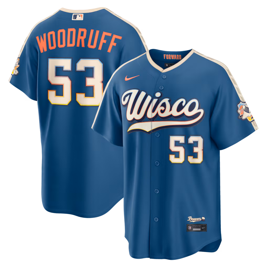 Men's Milwaukee Brewers Brandon Woodruff Nike Mineral Blue 2026 City Connect Stadium Jersey - Vujersey Los Angeles Rams