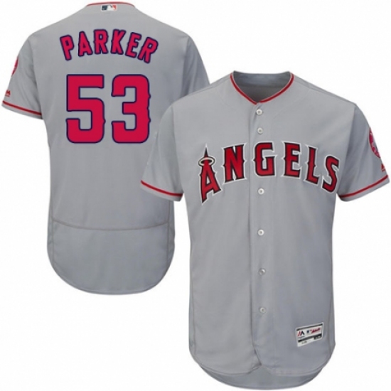Men's Majestic Los Angeles Angels of Anaheim #53 Blake Parker Grey Road Flex Base Authentic Collection MLB Jersey - Ujersey