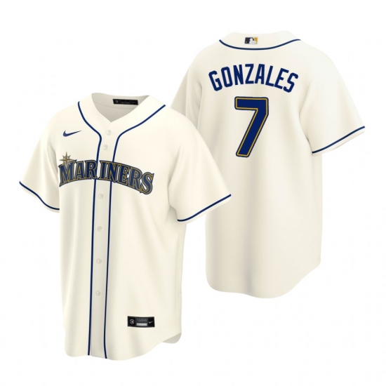 Men's Nike Seattle Mariners #7 Marco Gonzales Cream Alternate Stitched Baseball Jersey - Ujersey