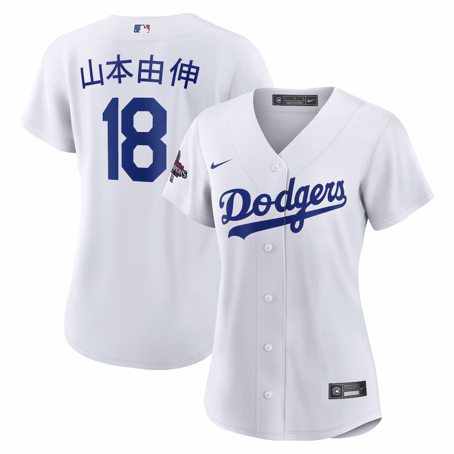 Women's Los Angeles Dodgers Yoshinobu Yamamoto Nike White 2024 World Series Champions Home Japanese Characters Replica Player Jersey - Ujersey NHL
