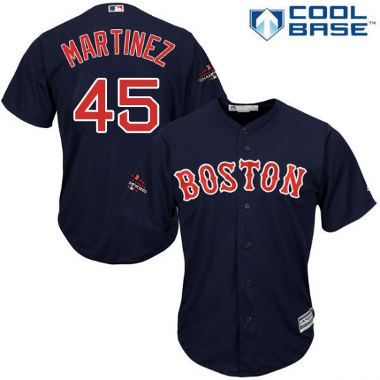 Youth Majestic Boston Red Sox #45 Pedro Martinez Authentic Navy Blue Alternate Road Cool Base 2018 World Series Champions MLB Jersey - Ujersey
