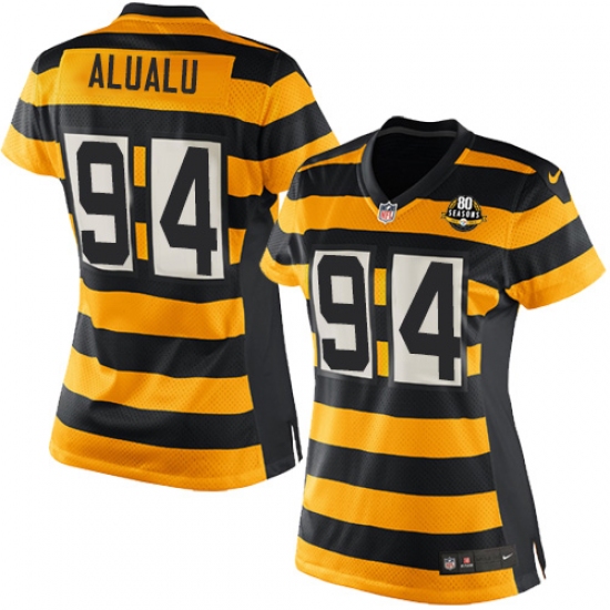 Women's Nike Pittsburgh Steelers #94 Tyson Alualu Game Yellow/Black Alternate 80TH Anniversary Throwback NFL Jersey - Ujersey