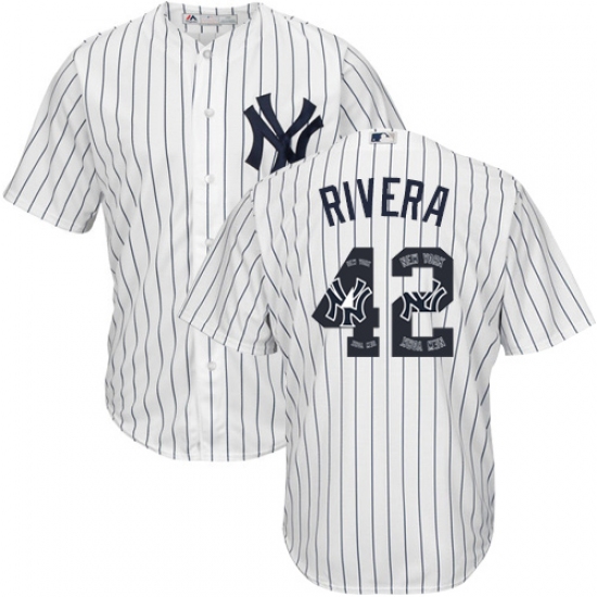 Men's Majestic New York Yankees #42 Mariano Rivera Authentic White Team Logo Fashion MLB Jersey - Ujersey