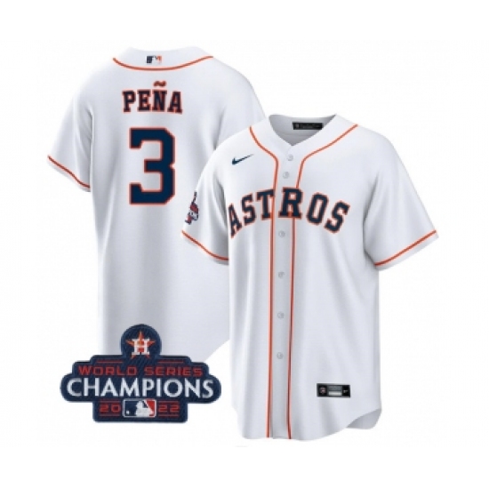 Men's Houston Astros #3 Jeremy Pena White 2022 World Series Champions Cool Base Stitched Baseball Jersey - Ujersey