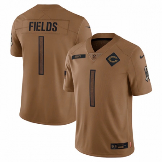 Men's Chicago Bears #1 Justin Fields Nike Brown 2023 Salute To Service Limited Jersey - Ujersey