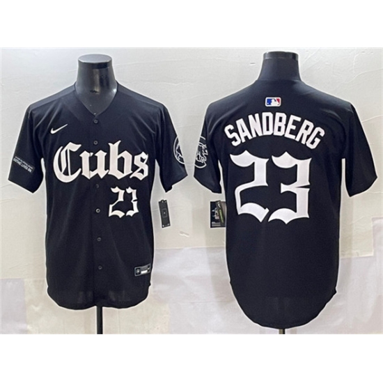 Men's Chicago Cubs #23 Ryne Sandberg Black 'Gothic North Side Edition' Vapor Premier Limited Stitched Baseball Jersey