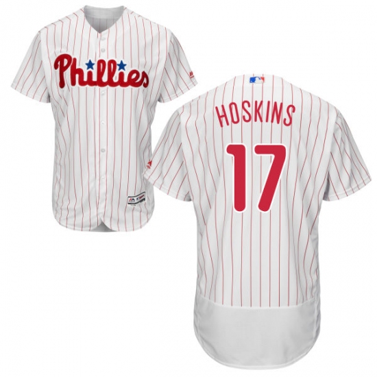Men's Majestic Philadelphia Phillies #17 Rhys Hoskins White Home Flex Base Authentic Collection MLB Jersey