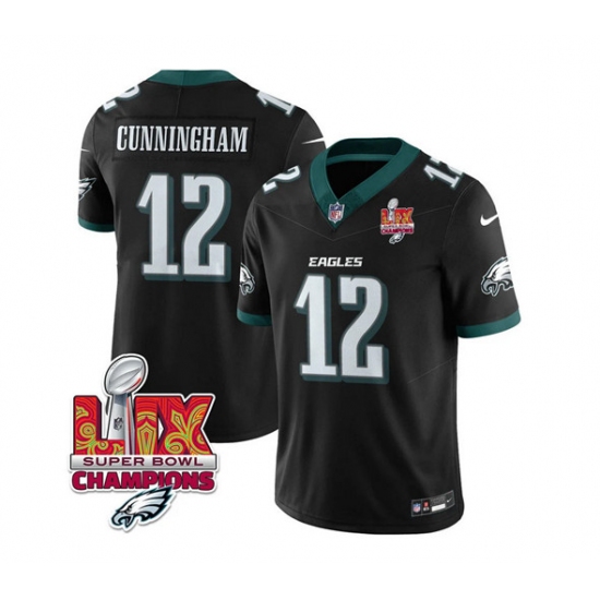 Men's Philadelphia Eagles #12 Randall Cunningham Black 2025 Eagles Logo Super Bowl LIX New F.U.S.E. Vapor Limited Football Stitched Jersey - Ujersey