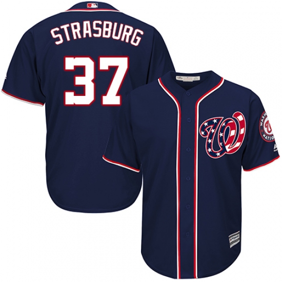 Youth Majestic Washington Nationals #37 Stephen Strasburg Authentic Navy Blue Alternate 2 Cool Base MLB Jersey - Ujersey