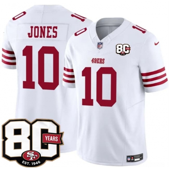 Men's San Francisco 49ers #10 Mac Jones White 80th Anniversary 2026 F.U.S.E. Vapor Untouchable Limited Football Stitched Jersey - Ujersey