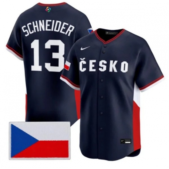 Men's Czech Republic Baseball #13 Martin Schneider Nike Navy 2026 World Baseball Classic Jersey