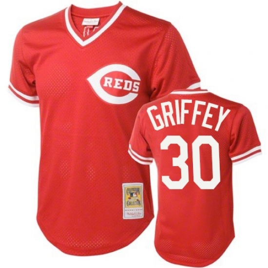 Men's Mitchell and Ness Cincinnati Reds #30 Ken Griffey Authentic Red Throwback MLB Jersey - Ujersey