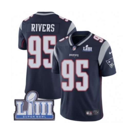 Youth Nike New England Patriots #95 Derek Rivers Navy Blue Team Color Vapor Untouchable Limited Player Super Bowl LIII Bound NFL Jersey - Ujersey