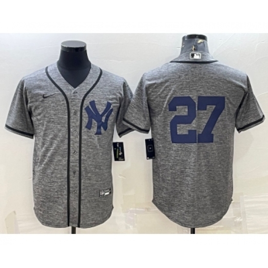 Men's New York Yankees #27 Giancarlo Stanton No Name Grey Gridiron Cool Base Stitched Jerseys - Ujersey