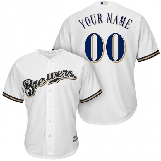 Men's Milwaukee Brewers Majestic White Cool Base Custom Jersey - Ujersey