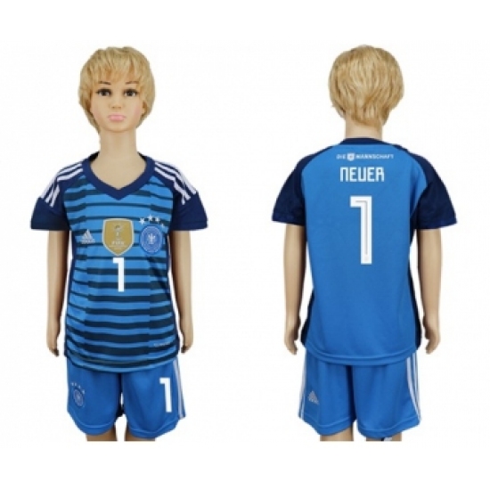 Germany #1 Neuer Blue Kid Soccer Country Jersey