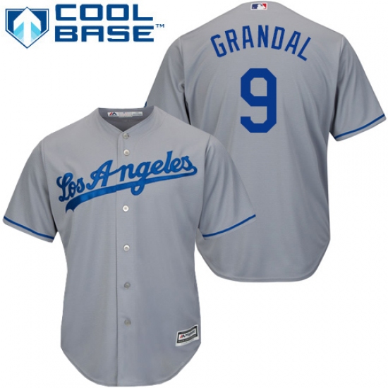 Men's Majestic Los Angeles Dodgers #9 Yasmani Grandal Replica Grey Road Cool Base MLB Jersey - Ujersey