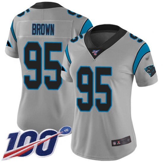 Women's Carolina Panthers #95 Derrick Brown Silver Stitched NFL Limited Inverted Legend 100th Season Jersey - Ujersey