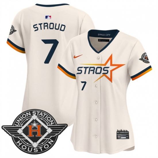 Women's Houston Astros #7 C.J. Stroud Cream 2025 City Connect Limited Stitched Baseball Jersey(Run Small) - Ujersey