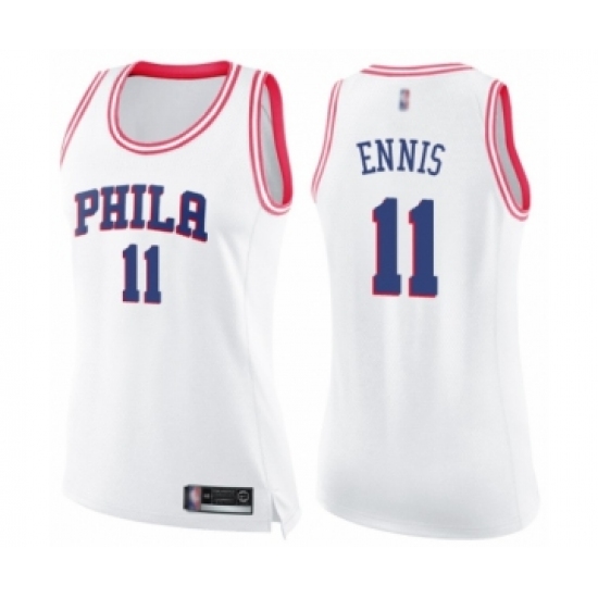 Women's Philadelphia 76ers #11 James Ennis Swingman White Pink Fashion Basketball Jersey - Ujersey