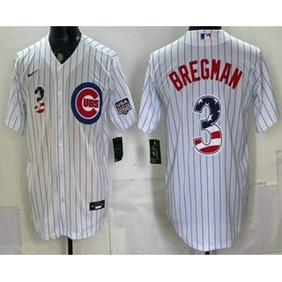 Men's Chicago Cubs #3 Alex Bregman White USA 250 Fourth of July Home Stadium Stitched Jersey - Ujersey