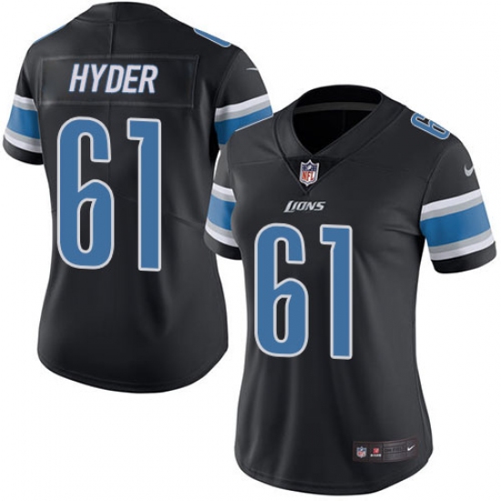 Women's Nike Detroit Lions #61 Kerry Hyder Limited Black Rush Vapor Untouchable NFL Jersey - Ujersey