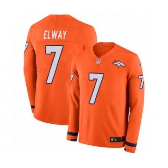 Youth Nike Denver Broncos #7 John Elway Limited Orange Therma Long Sleeve NFL Jersey - Ujersey