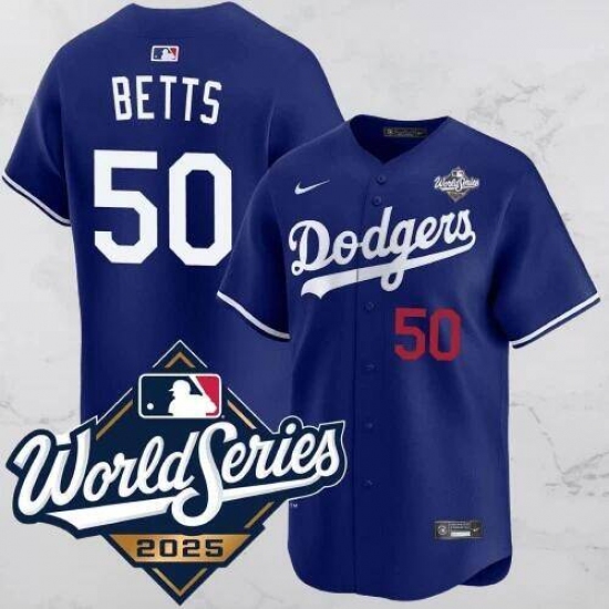 Men's Los Angeles Dodgers #50 Mookie Betts Blue 2025 World Series Vapor Limited Stitched Jersey - Ujersey