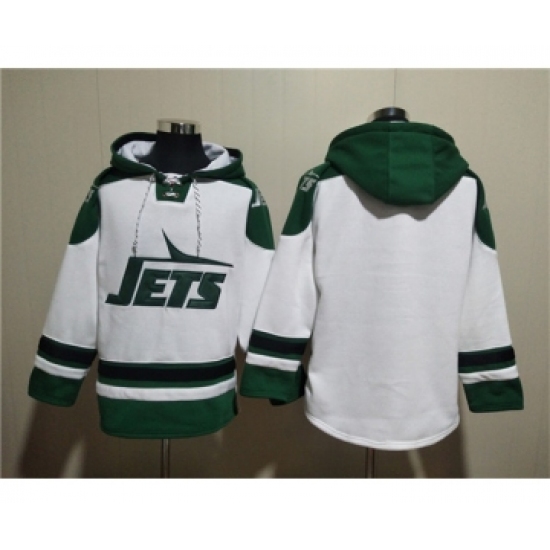 Men's New York Jets Blank White Ageless Must-Have Lace-Up Pullover Hoodie - Ujersey