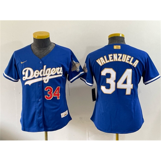 Women's Los Angeles Dodgers #34 Fernando Valenzuela Royal 2026 Alternate Gold Collection Stadium Stitched Baseball Jersey(Run Small) - Ujersey