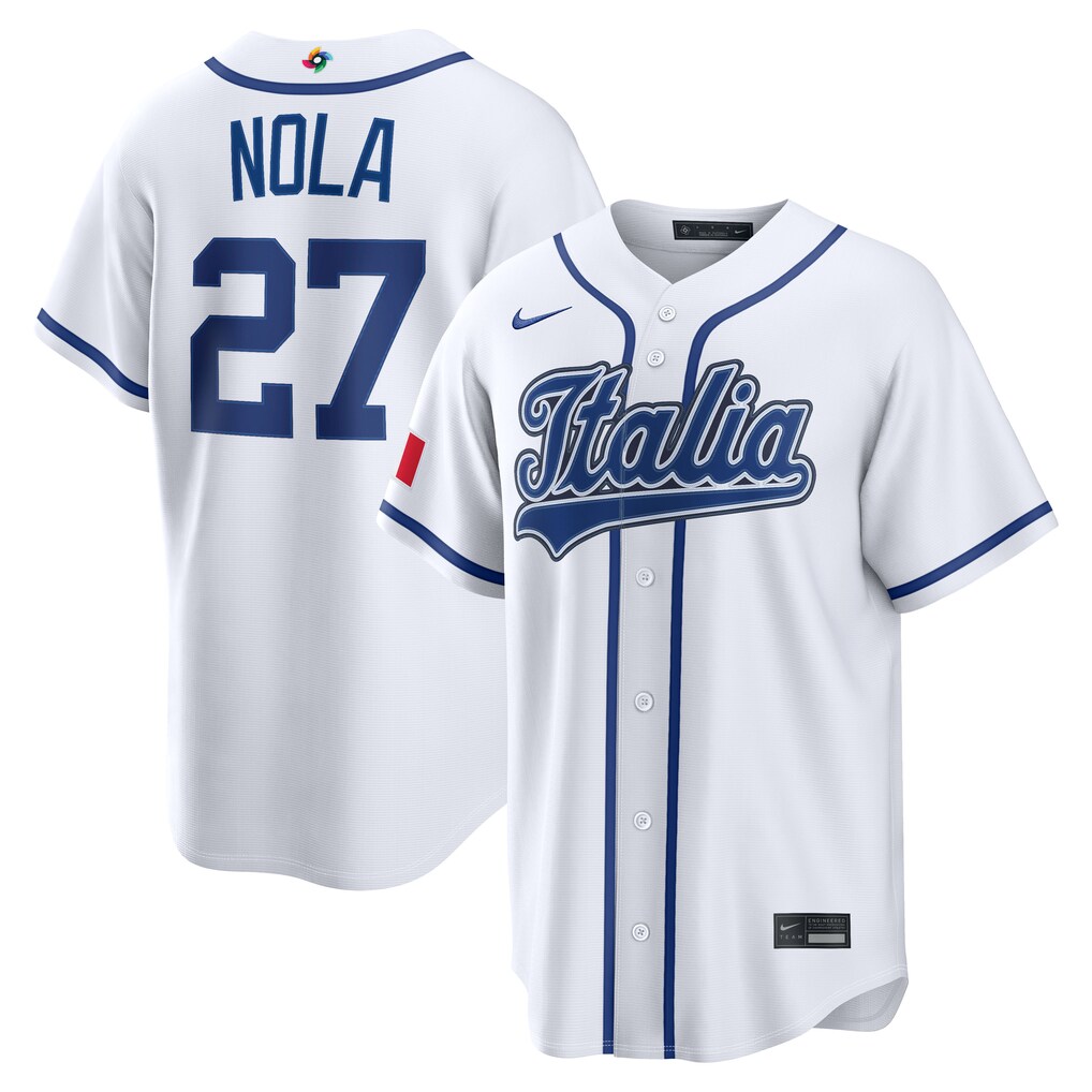 Men's Italy Baseball Aaron Nola Nike White 2026 World Baseball Classic Home Stadium Jersey - ujerseystore