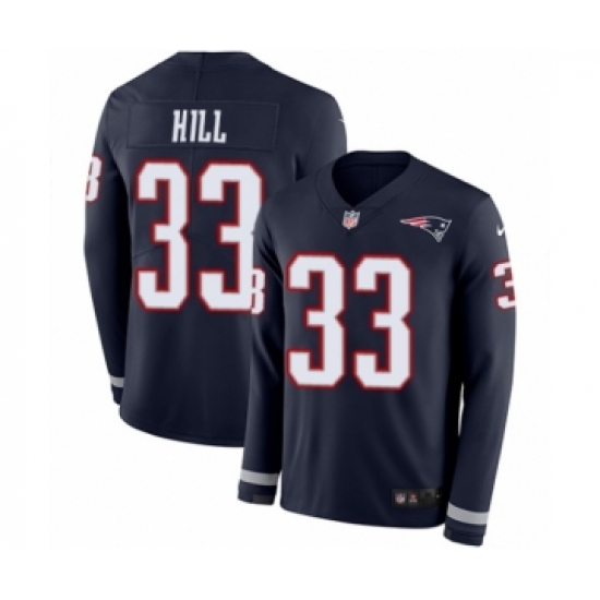 Men's Nike New England Patriots #33 Jeremy Hill Limited Navy Blue Therma Long Sleeve NFL Jersey - Ujersey